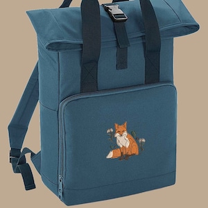 Bestickter Rucksack mit Blumen Fuchs - Personalisierter Rucksack Geschenk in lebhaften Farben Kostenlose Lieferung Blumen Füchse Niedlich