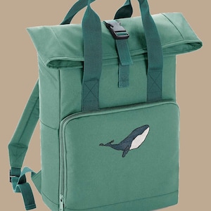 Embroidered Humpback Whale Rucksack: Vibrant Roll Top Backpack