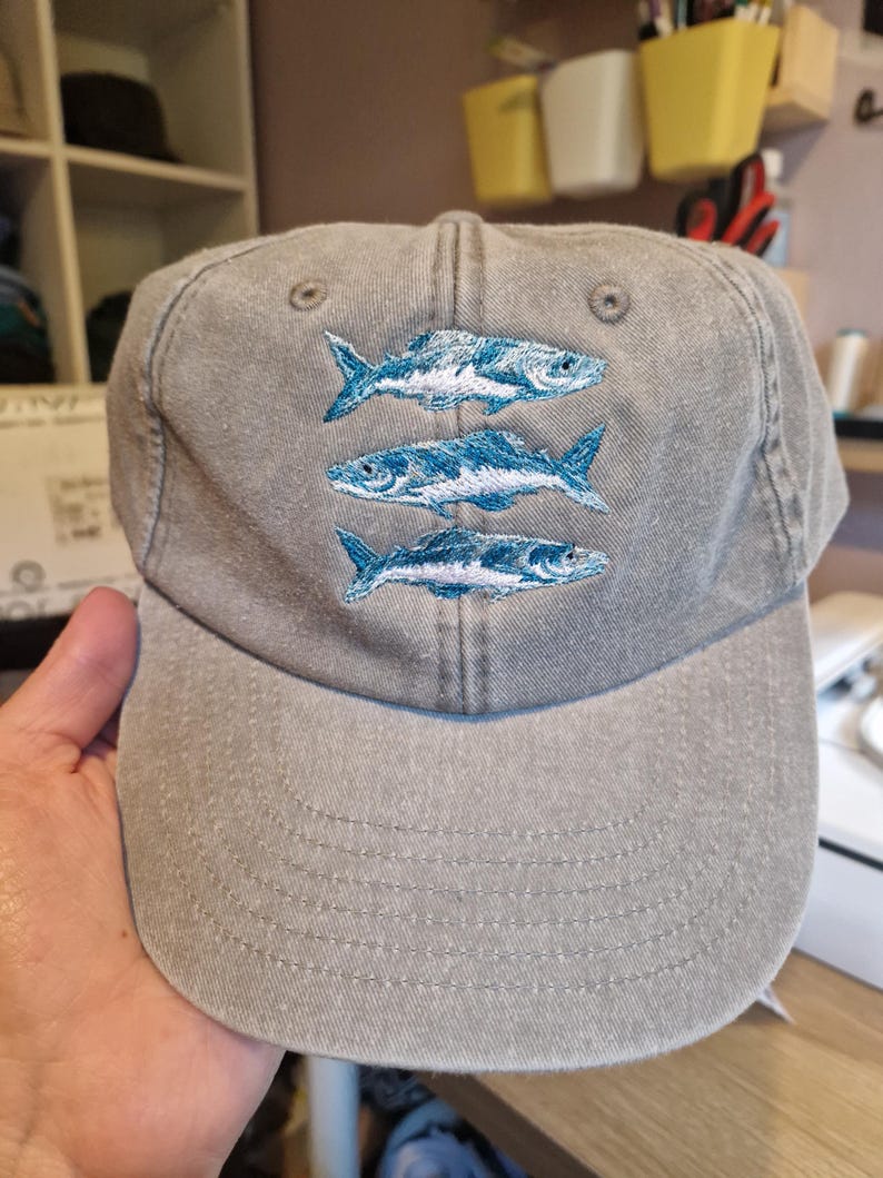 Gorra vintage bordada con sardina - Algodón lavado imagen 7