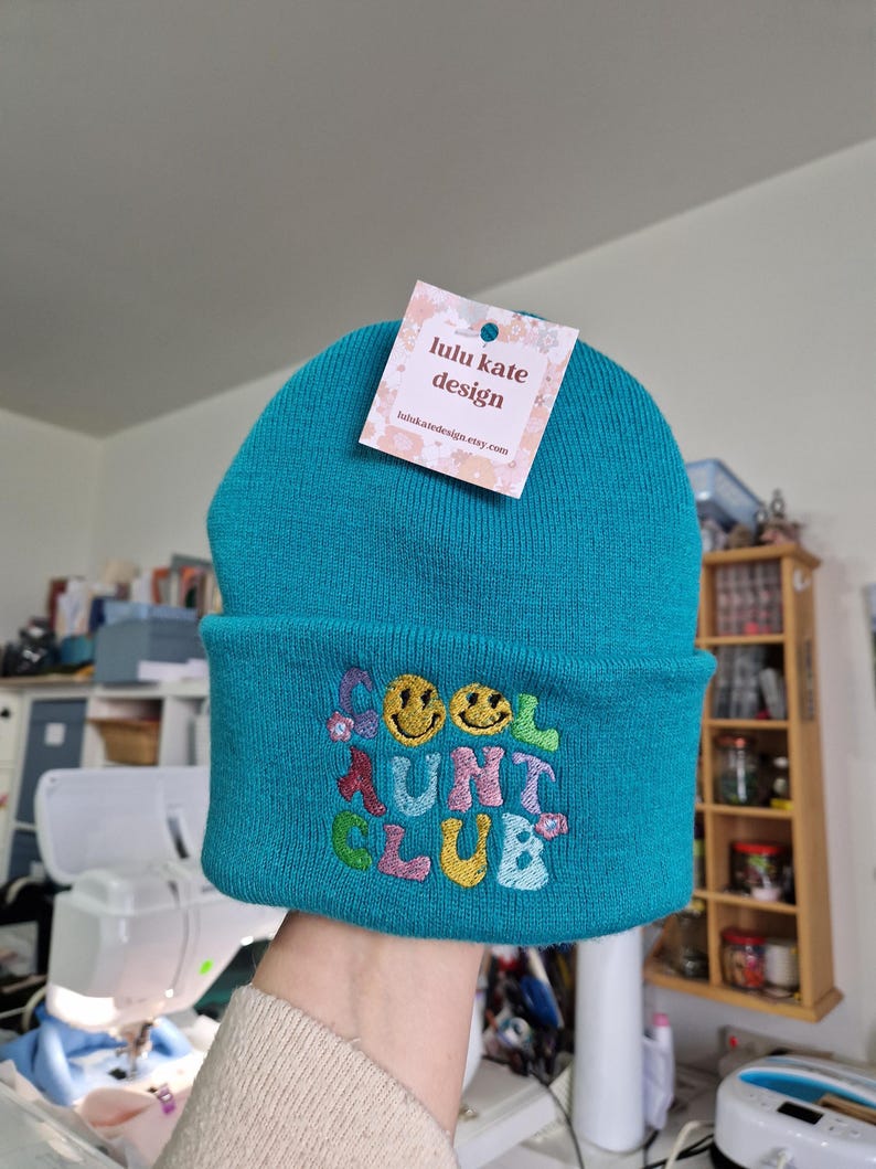 Lovely cool Aunty club embroidered beanie - hat free delivery more colours gift embroidery present birthday cute aunt auntie retro image 5