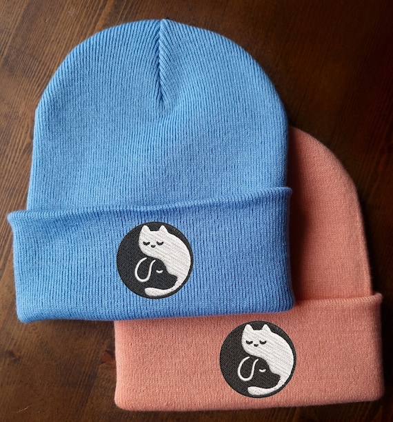 Buy Lovely Cat and Dog Yinyang Embroidered Beanie - Hat Free 