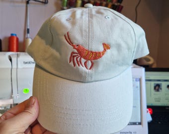 Fun Shrimp Design Machine Embroidered Vintage Style Cap Available in More Colours - Free Delivery