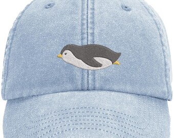 Cute Penguin Design Machine Embroidered Vintage Style Cap More Colours - Free Delivery Gift Summer Animal Penguin Ice Antarctica