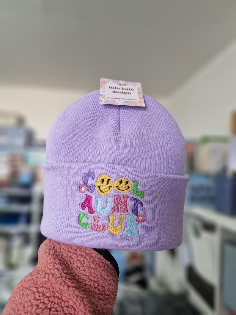 Lovely cool Aunty club embroidered beanie - hat free delivery more colours gift embroidery present birthday cute aunt auntie retro image 1