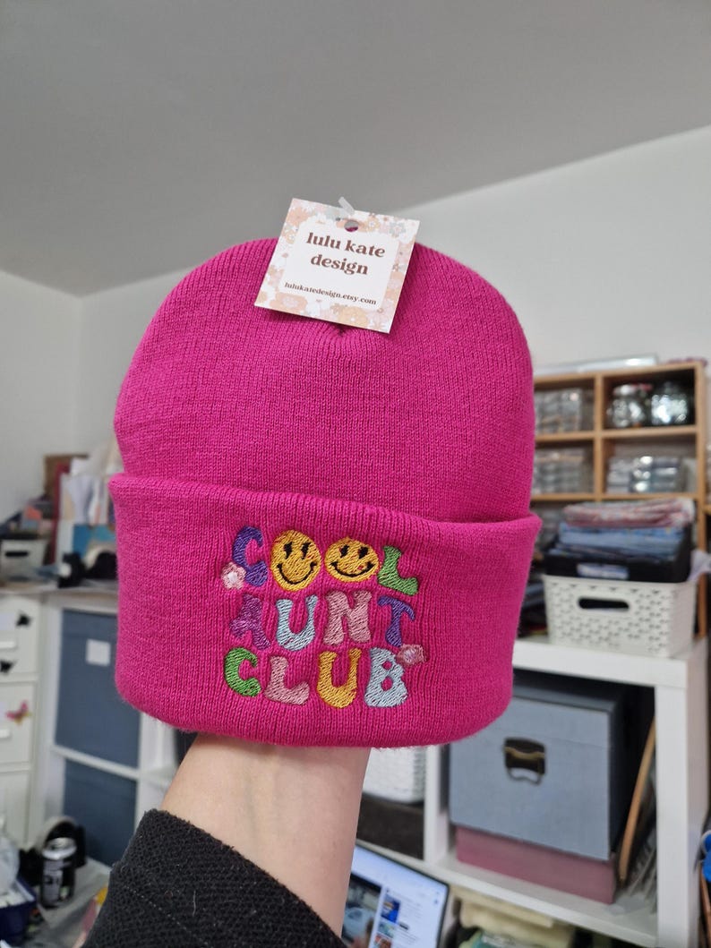 Lovely cool Aunty club embroidered beanie - hat free delivery more colours gift embroidery present birthday cute aunt auntie retro image 3