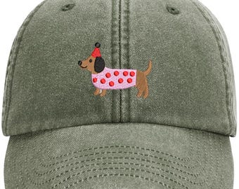 Fun Party Dog Design Machine Embroidered Vintage Style Cap More Colours - Free Delivery Gift Summer Dachshund Sausage Birthday Animal
