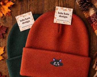 Embroidered Cute Bat Beanie: Soft Polyacrylic Knit Fall Autumn Halloween Spooky