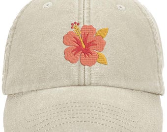 Cute Hibiscus Design Machine Embroidered Vintage Style Cap More Colours - Free Delivery Gift Summer Flower Floral Hawaii Tropical
