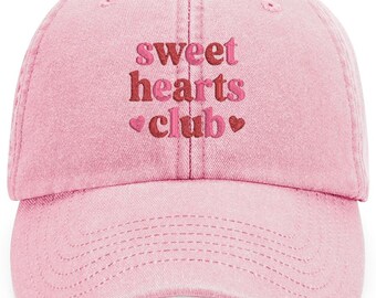 Cute Sweet Hearts Club Design Machine Embroidered Vintage Style Cap More Colours - Free Delivery Gift Summer Trend Pink Girly Girl