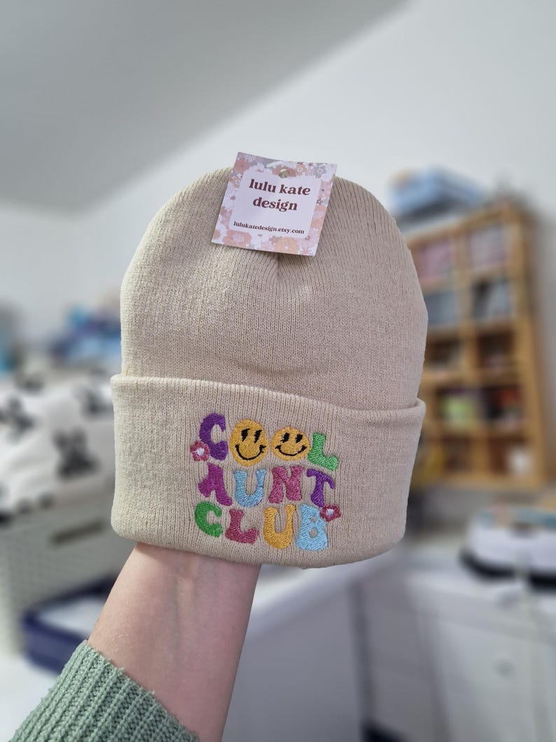 Lovely cool Aunty club embroidered beanie - hat free delivery more colours gift embroidery present birthday cute aunt auntie retro image 2