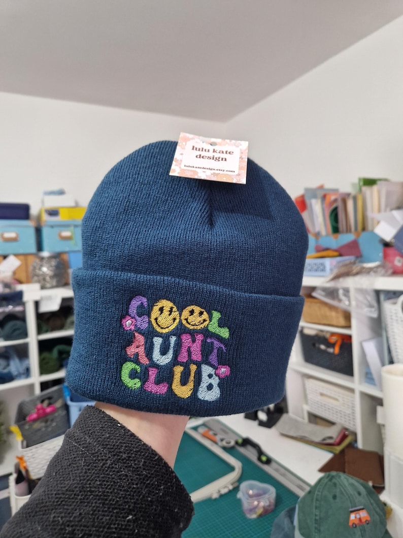 Lovely cool Aunty club embroidered beanie - hat free delivery more colours gift embroidery present birthday cute aunt auntie retro image 4