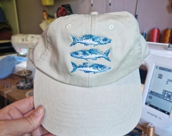 Sardine Fish Embroidered Vintage Cap - Washed Cotton