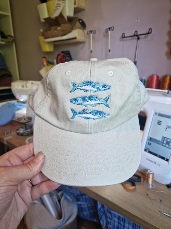 Sardine Fish Embroidered Vintage Cap - Washed Cotton
