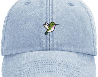 Tiny Hummingbird Embroidered Vintage Cap - Washed Cotton  Bird Tropical Cute