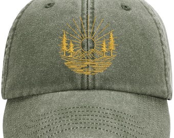 Fun Mountain Line Design Machine Embroidered Vintage Style Cap More Colours - Free Delivery Gift Summer Camping Outdoors