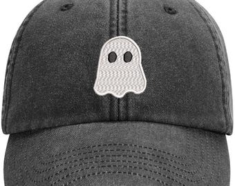 Cute Ghost Design Machine Embroidered Vintage Style Cap More Colours - Free Delivery Gift Summer Spooky Ghoul Halloween Boo
