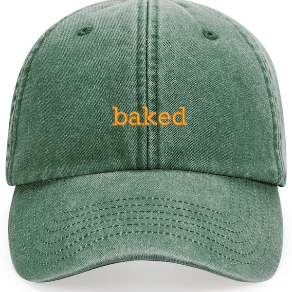 Embroidered Vintage Style Cap: Fun Baked Design, Cotton Hat