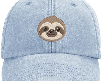 Cute Sloth Design Machine Embroidered Vintage Style Cap More Colours - Free Delivery Gift Summer Animal Rainforest