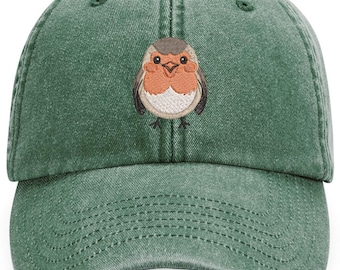 Cute Robin Silhouette Design Machine Embroidered Vintage Style Cap More Colours - Free Delivery Gift Summer Bird Animal Garden