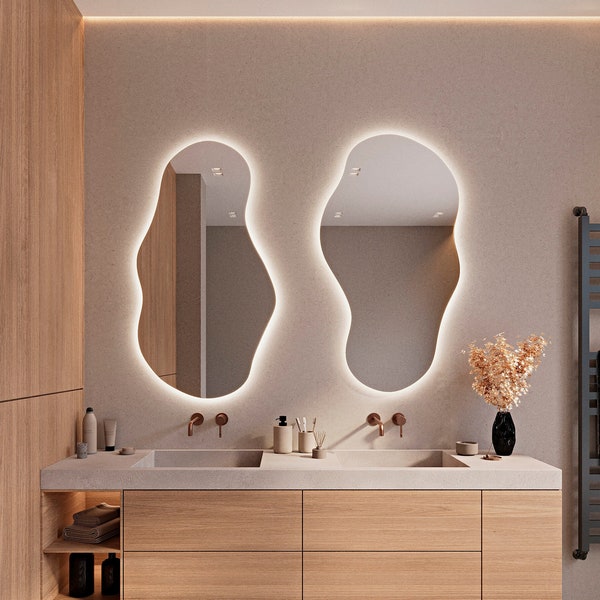 Miroir mural irrégulier, Miroir de salle de bain ondulé, Miroir décoratif mural esthétique, Miroir mural asymétrique, Miroir décoratif moderne