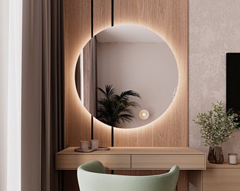 Wall Hanging Round Mirror Led, Dressing Table Mirror, Mirror Illuminated, Bedroom Mirror, Bathroom Mirror, Makeup Mirror, Minimalist Mirror