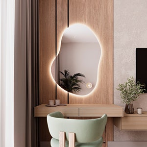 Bathroom LED Asymmetrical Mirror Home Decor Aesthetic Wall Mirror Bathroom Design Irregular Custom Design Mirror Bedroom Vanity Mirror zdjęcie 3