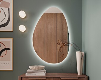 Bathroom Led Assymetrical Mirror - Irregular Led Light Mirror - Large Led Mirror Decorative - Led Lighted Bathroom Bedroom Decor Wall Mirror