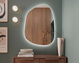 LED MİRROR for Bedroom - Touch Led Bathroom Asymmetrical Mirror -  Led Wall Hanging Decorative Mirror - Irregular Wall Lighted Led Mirror