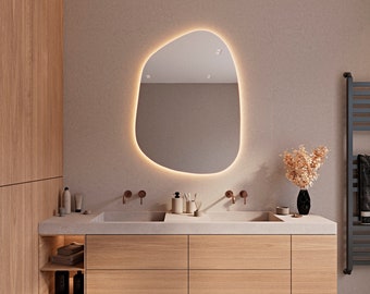 LED MİRROR for Bathroom - Touch Led Bathroom Assymetrical Mirror - Irregular Wall Lighted Led Mirror - Led Wall Hanging Decorative Mirror