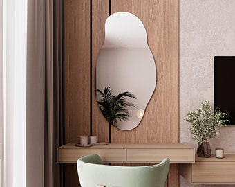 Unregelmäßiger Spiegel für die Wand, gewellter Badezimmerspiegel, ästhetischer Wand-Dekor-Spiegel, asymmetrischer Wandspiegel, moderner dekorativer Spiegel