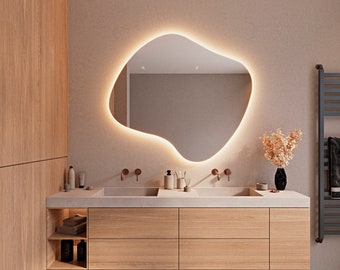 Espejo De Lavabo Asimétrico para Baño, Dormitorio, Led, Espejo Decorativo, Espejo Led, Espejo, Led Táctil, Espejo Decorativo Moderno De Pared