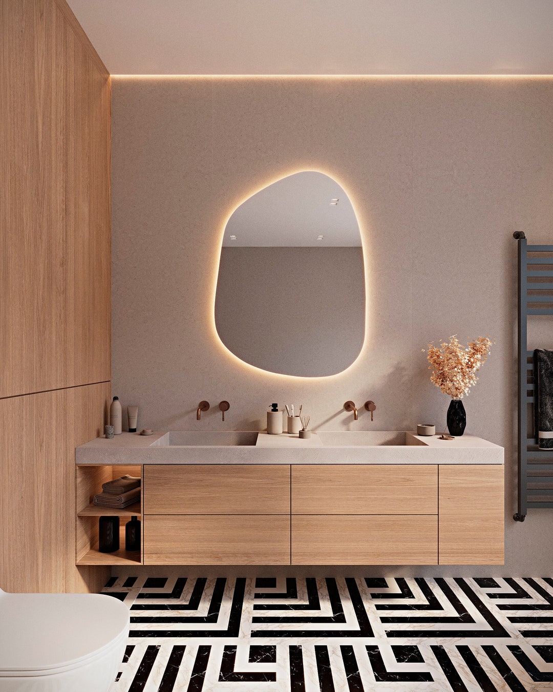 LED MİRROR for Bathroom Touch Led Bathroom Assymetrical Mirror ...