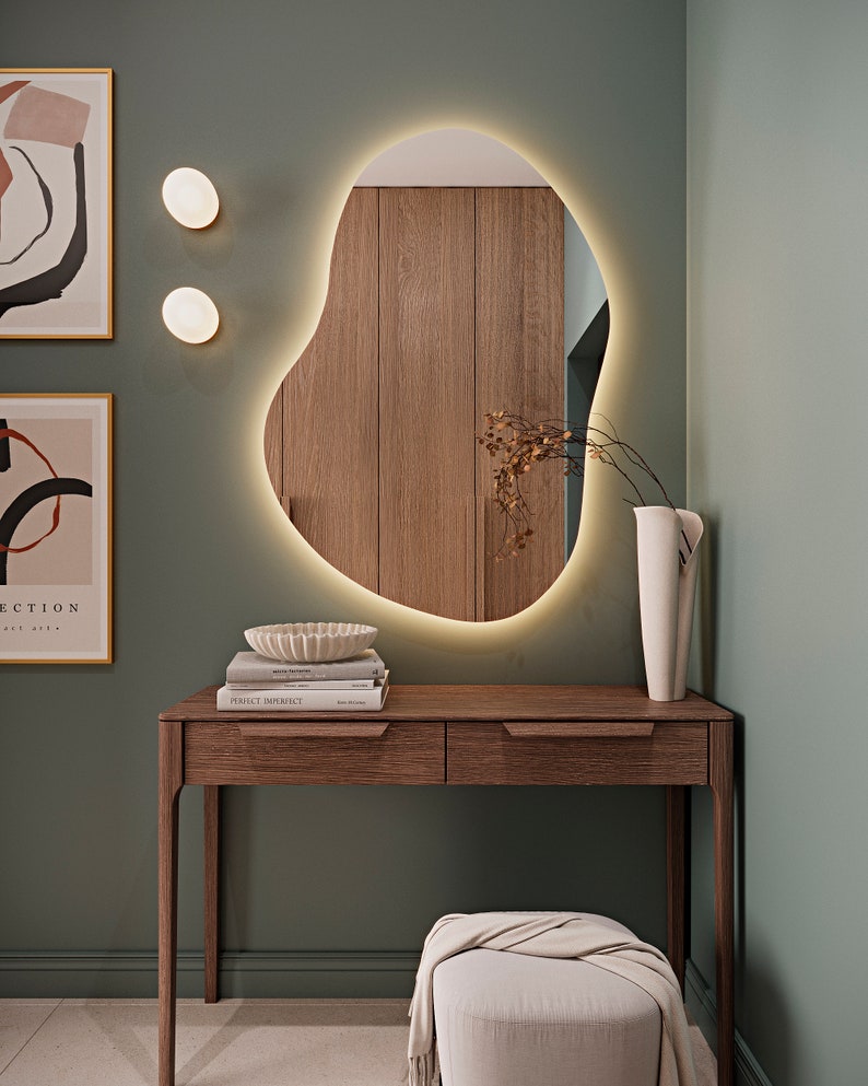 Bathroom LED Asymmetrical Mirror Home Decor Aesthetic Wall Mirror Bathroom Design Irregular Custom Design Mirror Bedroom Vanity Mirror zdjęcie 6