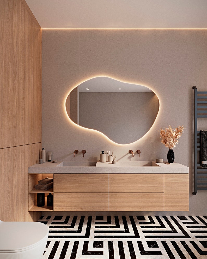 Bathroom LED Asymmetrical Mirror Home Decor Aesthetic Wall Mirror Bathroom Design Irregular Custom Design Mirror Bedroom Vanity Mirror zdjęcie 2