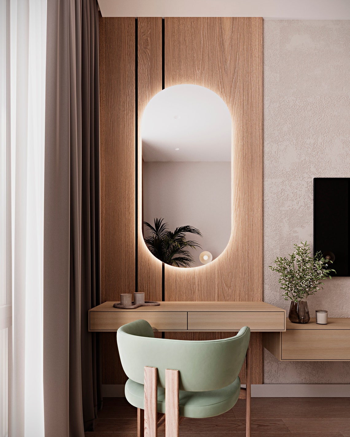Oval Mirror LED, Mirror for Bathroom Bedroom, Aesthetic Asymmetrical