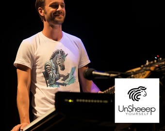 Zebra Musician Shirt — Funny Animal Graphic Tee, Zebra Playing Keyboard T-Shirt, Music Lover Gift, Unisex Organic Cotton