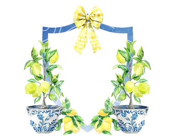 Chinoiserie Lemon Tree Crest PNG Clip Art - Commercial Use
