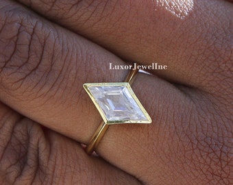 Kite Shape Bezel Set Diamond Ring, Kite Shape Diamond Engagement Ring, Solitaire Wedding Ring In 10K/14K/18K Yellow Gold, Kite Shape Ring