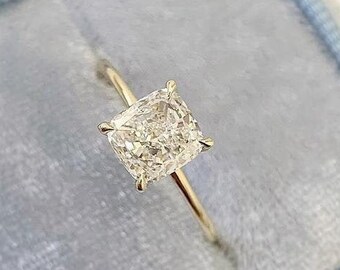 Wedding Engagement Ring/ Solitaire Moissanite Ring/ 2.5 CT Cushion Cut Colorless Moissanite Ring In 14K Solid Yellow Gold/ Cushion Cut Ring