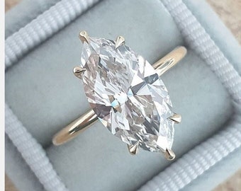 Solitaire Moissanite Ring/ 3.00 Carat Marquise Cut Colorless Moissanite Wedding Ring/ Moissanite Engagement Ring In 14K Solid White Gold