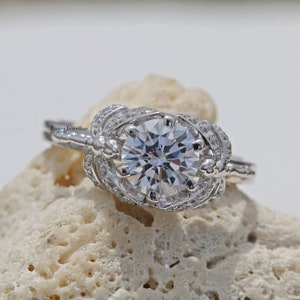 Dragonfly Diamond Ring/ 1.5 CT Round Colorless Moissanite Engagement Ring/ Art Deco Ring/ Wedding Moissanite Ring In 14K Solid White Gold