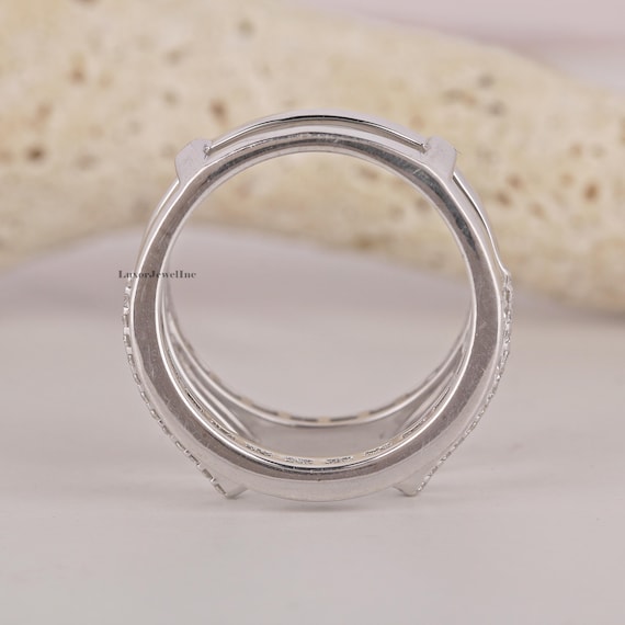 Channel Set Enhancer Ring, Princess Cut Colorless Moissanite Engagement Ring, Aggie Wedding Ring Jacket In 14K White Gold, Wrap Guard Ring