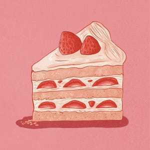Strawberry Shortcake Cake | Food Illustration | Kitchen Decor | Cake Wall Art | Farmhouse Wall Art | Cafe Wall Art | Bakery Wall Art |