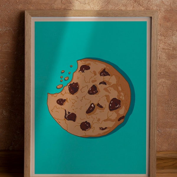 Retro Chocolate Chip Cookie Art Poster | Kitchen Wall Art | Cookie Wall Art | Vintage Wall Art | Bakery Wall Art | Food Wall Art | Gift