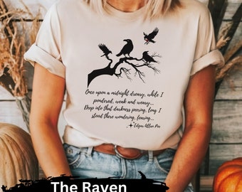 The Raven by Edgar Allan Poe, Poetry Shirt, Whimsigoth Raven Shirt, Gothic Raven Shirt, Boho Crow tshirt, Dark Academia, Raven Goblincore