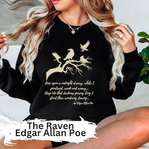 The Raven by Edgar Allan Poe, Poetry Sweatshirt, Whimsigoth Raven Sweater, Gothic Raven Hoodie, Vintage Crow Sweatshirt, Raven Goblincore
