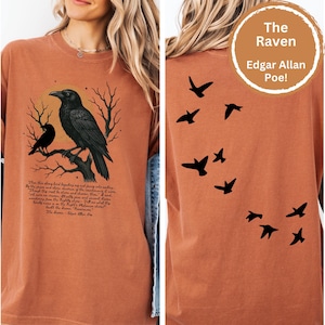 The Raven by Edgar Allan Poe, Comfort Colors Raven Shirt, Gothic Raven Shirt, Gothic Raven Shirt, Boho Crow tshirt, Dark Academia