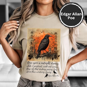 The Raven by Edgar Allan Poe, Poetry Shirt, Whimsigoth Raven Shirt, Gothic Raven Shirt, Boho Crow tshirt, Dark Academia, Raven Goblincore