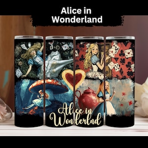 Vintage Alice in Wonderland Water Tumbler, 20oz Skinny Tumbler, Alice in Wonderland Gift, Gift for Reading Teacher, Literary Gift, Librarian