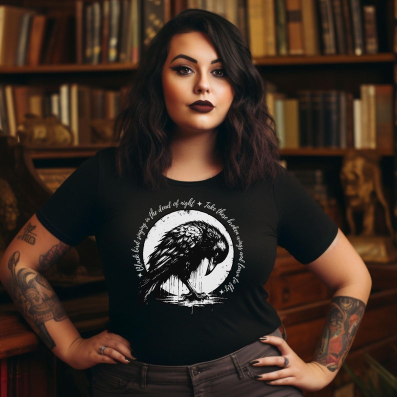 Blackbird Singing in the Dead of Night Shirt, Whimsigoth Raven Shirt ...